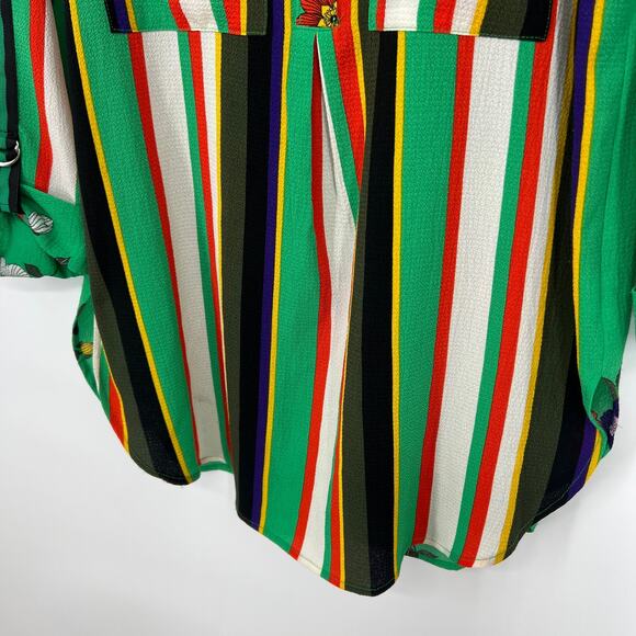 Fig & Flower Womens Size Small Green Floral Stripe Blouse Shirt Top Boho Summer - Picture 5 of 9